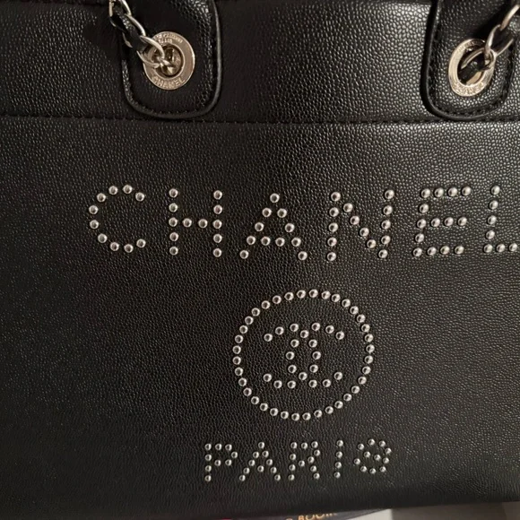 FAUX leather Black Tote with Silver Details - Picture 3 of 10